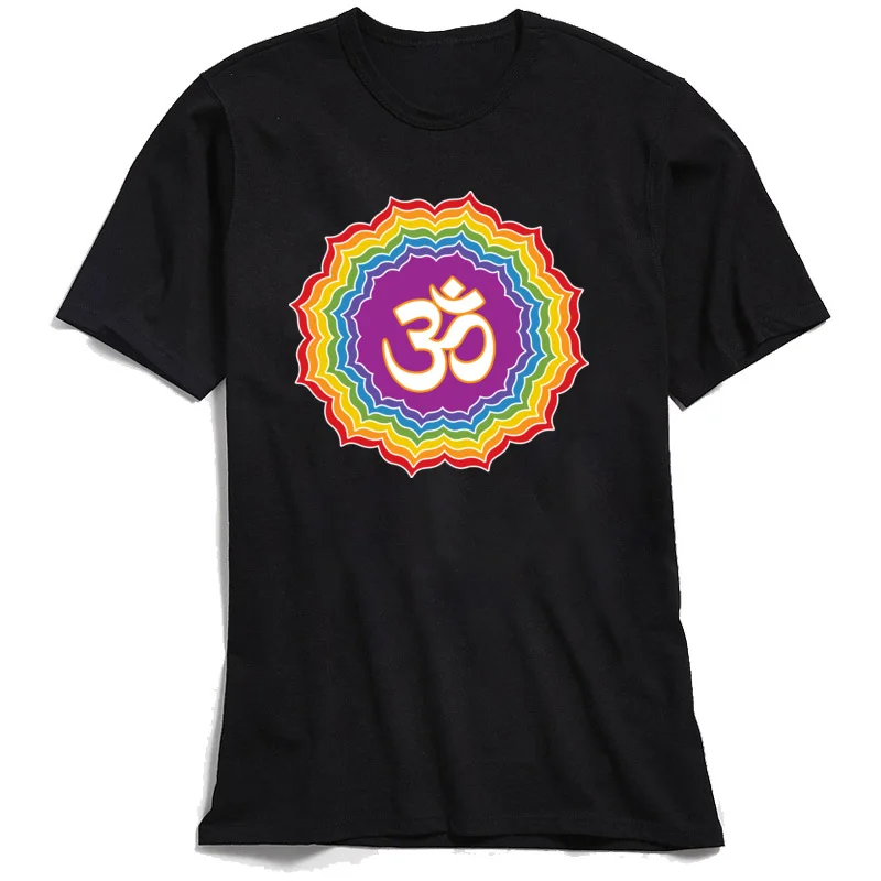  Men T Shirt Seven Chakras Colors Personalized Tops Tees 100% Cotton O-Neck Short Sleeve Funny Tops & Tees Summer Fall Seven Chakras Colors black