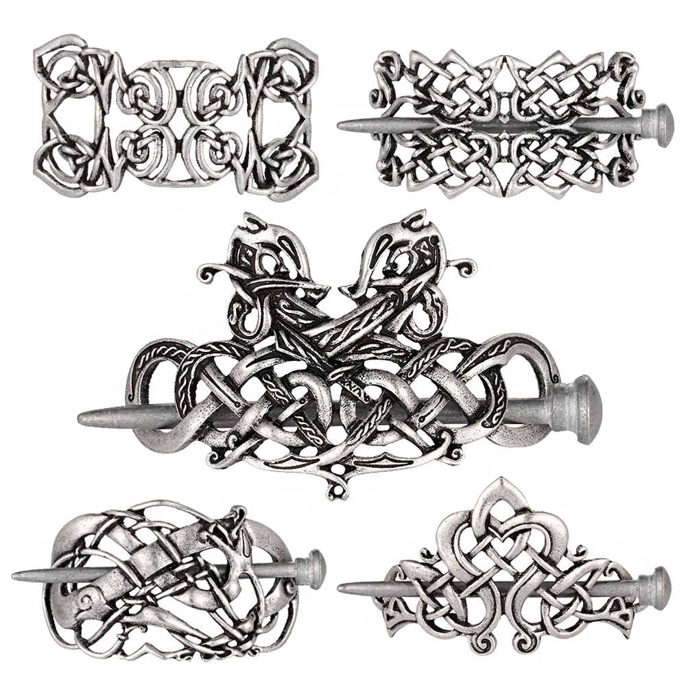 Viking silver metal celtic dragon filigree hair clip barrette