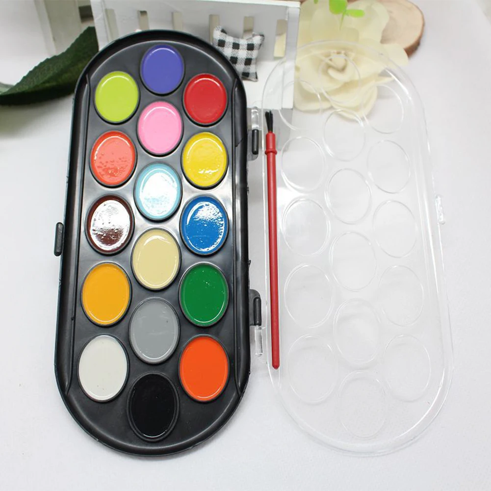 

Water Color Gift Paint Box Art Paintbrush Toy Handwork Sketch Tool DIY Kids Portable Professional Solid Paint Brush 16 Colors