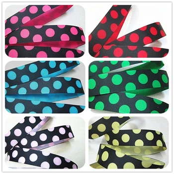 

Q&N ribbon wholesale/OEM 7/8inch 22mm color dot on black printed grosgrain ribbon 50yds/roll free shipping