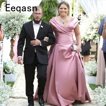 

New Arrival 2019 Sexy V Neck Off the Shoulder Satin Prom Dress Custom made A-line Pleated Formal Party Party Gown Plus Size