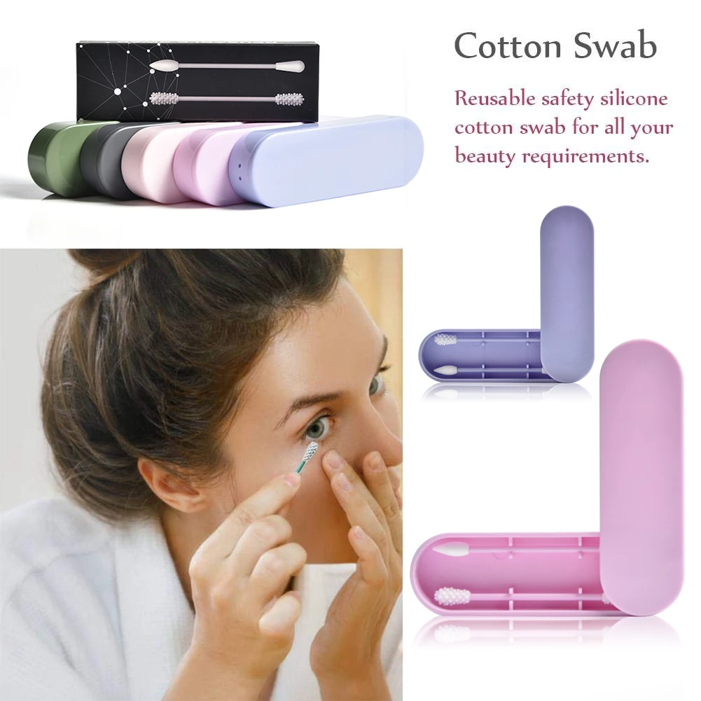 

2Pcs/Box Reusable Cotton Swab Ear Cleaning Silicone Washable Makeup Swabs Sticks Soft Flexible Make Up Tools Kit Dropshipping