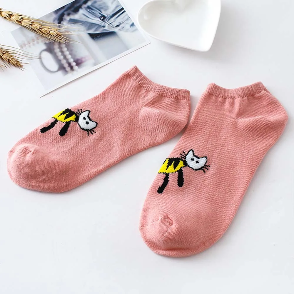 2 Pair Hot sale Cartoon Cat Pattern Non Slip Boat Sock Soft Short Sock