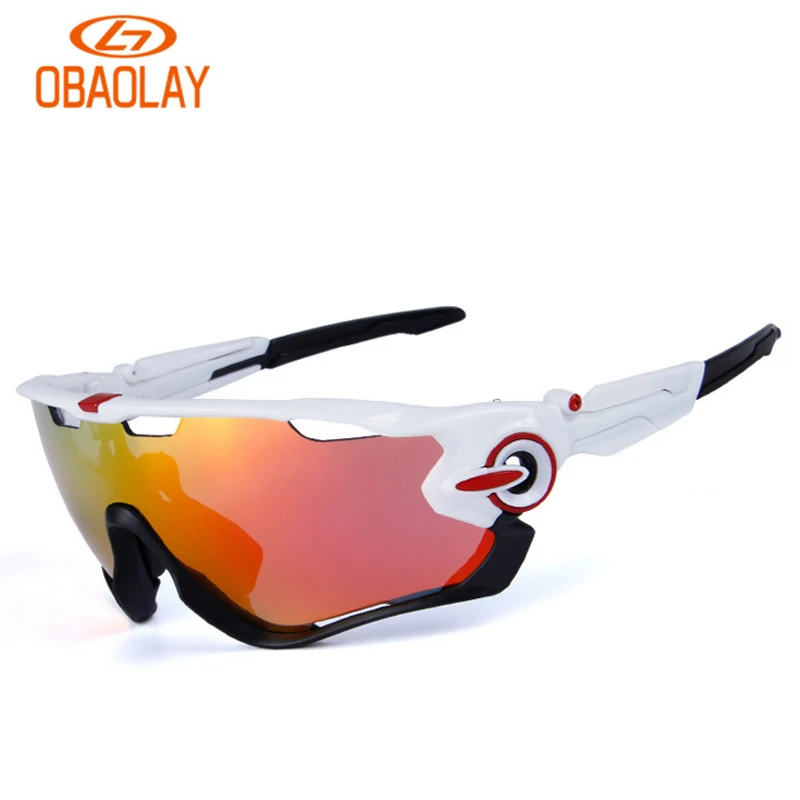 Obaolay 5 Lens Polarized Cycling Glasses Jaw Sport Cycling Sunglasses Men UV400 Breaker MTB Cycling Eyewear Bike Bicycle Goggles