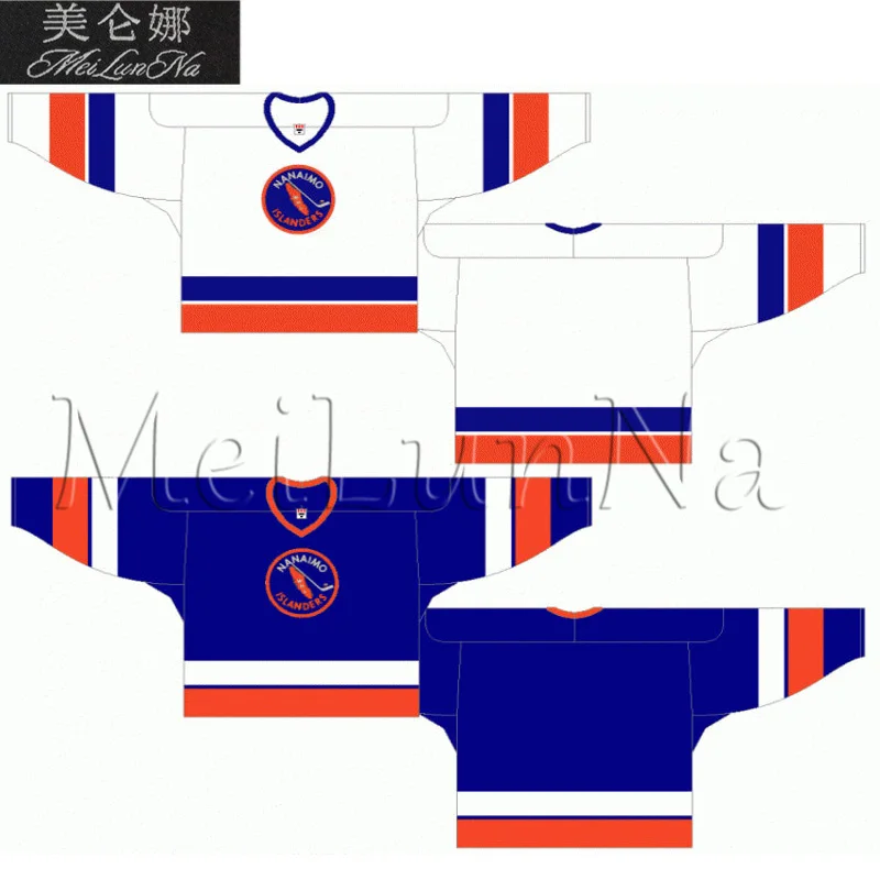 

MeiLunNa Customize WHL Nanaimo Islanders Jerseys Home Road White Blue Sewn On Any Name NO. Size