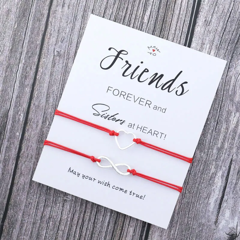 

2Pcs/Set Friendship Bracelet Best Friend Gift for Women Silver Heart Infinity Bracelet Friend Forever Sisters At Heart BFF Gift