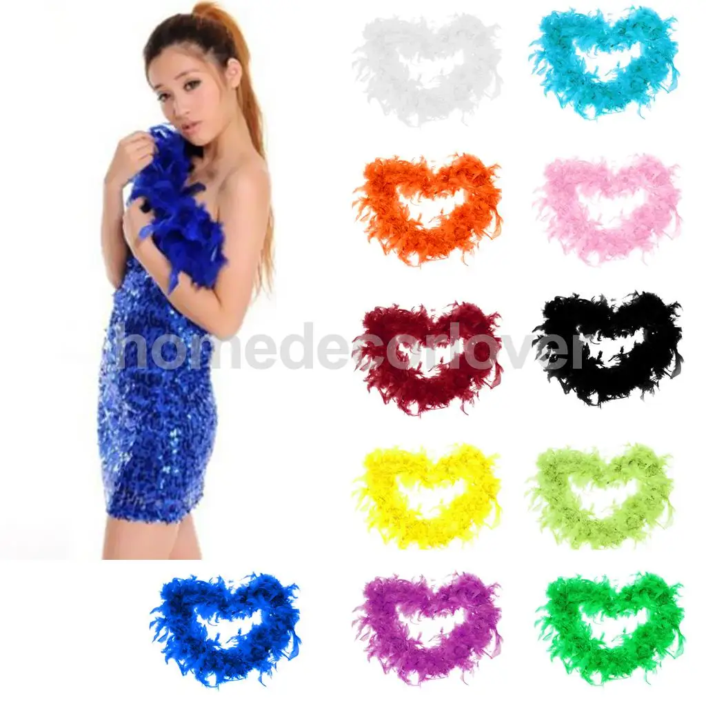 

1pc Multicolor Turkey Feather Boa 200cm(79") Turkey Feather Strip Party Fancy Dress feather scarf