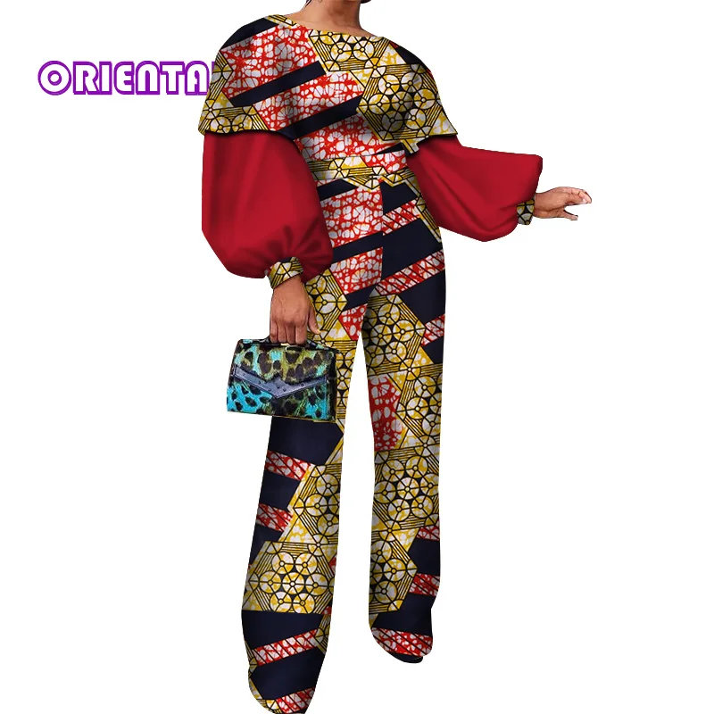 Классический комбинезон африканская одежда для женщин Африканский воск печати с пышными рукавами Комбинезоны леди Базен Riche хлопок комбинезон брюки WY3856 - Color: 12