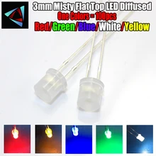 100 шт., 3 мм, 2 шпильки, Мисти, плоский верх, светодиодный, рассеянный, белый, красный, желтый, синий, зеленый, широкий угол, светоизлучающая Диодная лампа