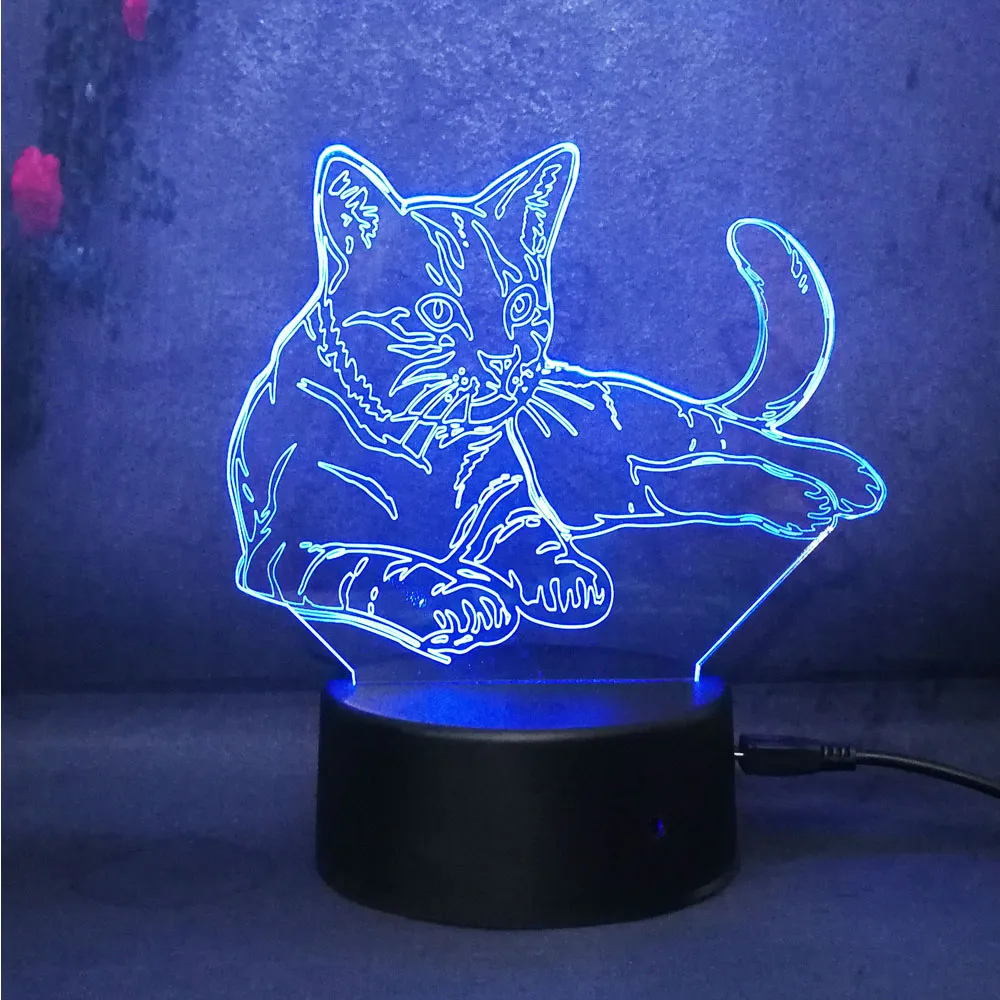 3D ночник с милым котом светодиодный светильник 7 цветов дистанционным