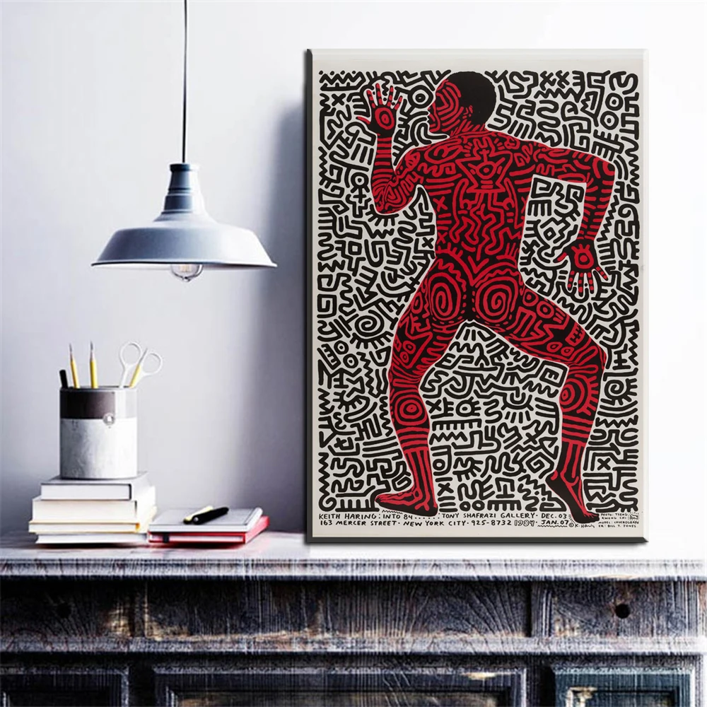 XIXISA Art Keith Haring peinture abstraite Affiches et Impressions créatives minimaliste mur Art Toile Photos Pour Salon Chambre 50x50 cm sans Cadre