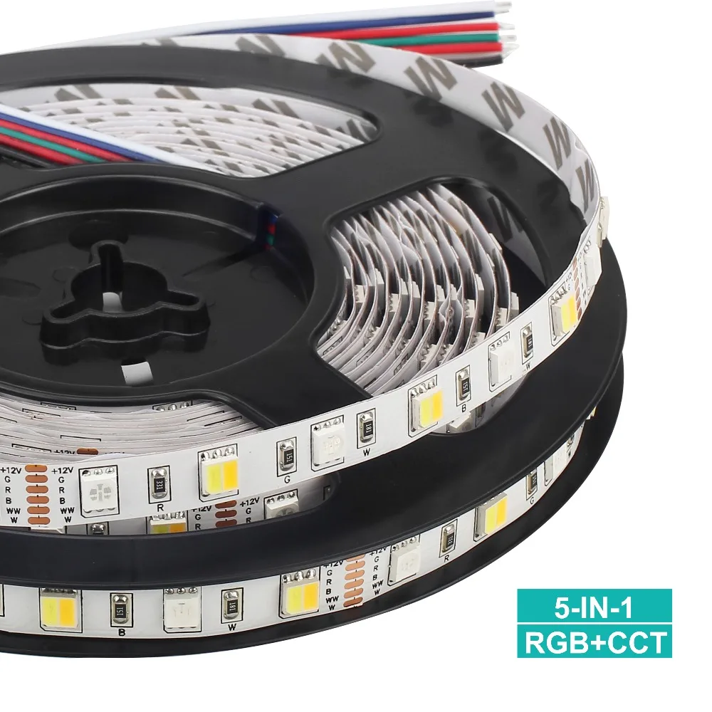 #cheap 12V 24V LED Strip RGB+CCT 5050 SMD 60LEDs m 5M Full Colour Temperature adjustable Flexibe Strip Light 5050 RGB CCT