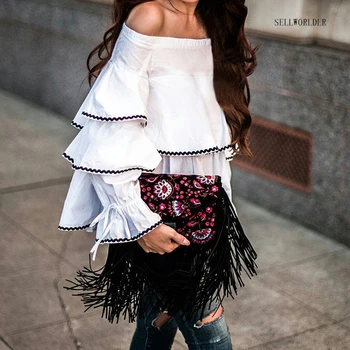 

2017 SELLWORLDER Loose Summer Sexy Women Slash Neck Sweet Butterfly Sleeve Top & Shirts