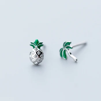 

MloveAcc 100% 925 Sterling Silver Jewelry Fashion Asymmetric Fruit Pineapple Coconut Tree Stud Earrings for Women Girls