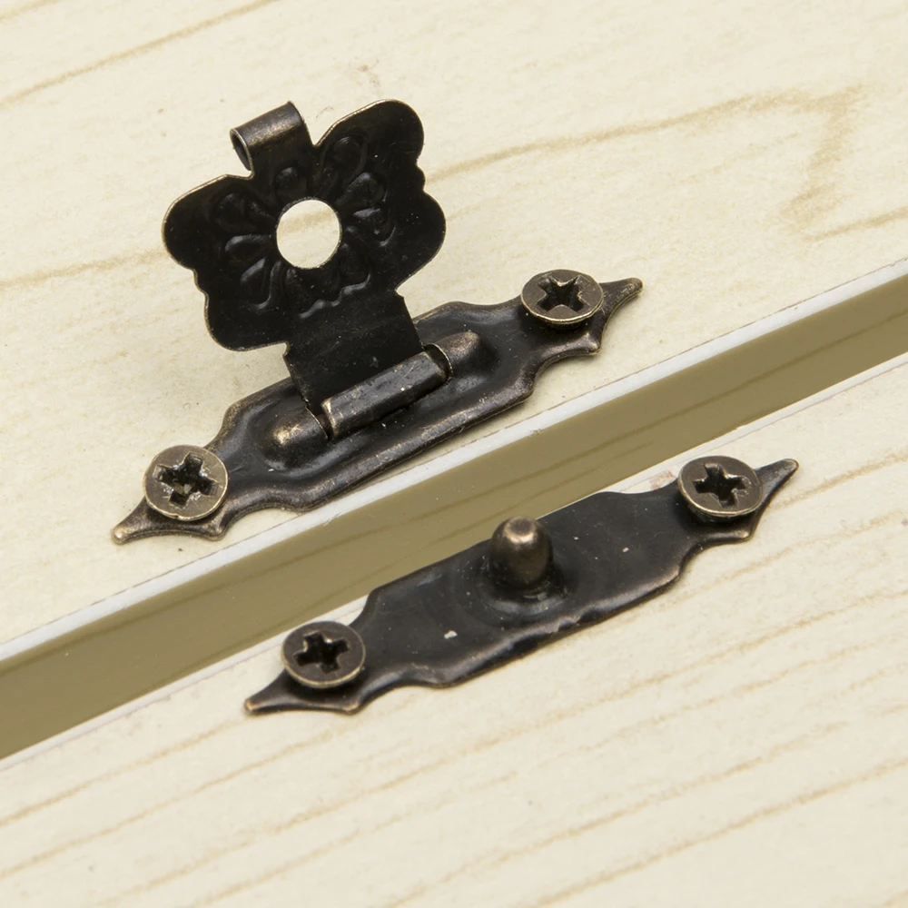15pcs/set Antique Drawer Wood Box Cabinet Door Hasp Lock Hook Latch Butterfly Hinges For Jewellery Fittings Furniture Decorative