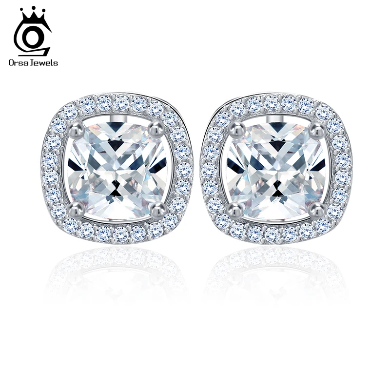 ORSA JEWELS 1ct Cushion Cut многоцветный Цирконий хрустальные серьги гвоздики для девочек