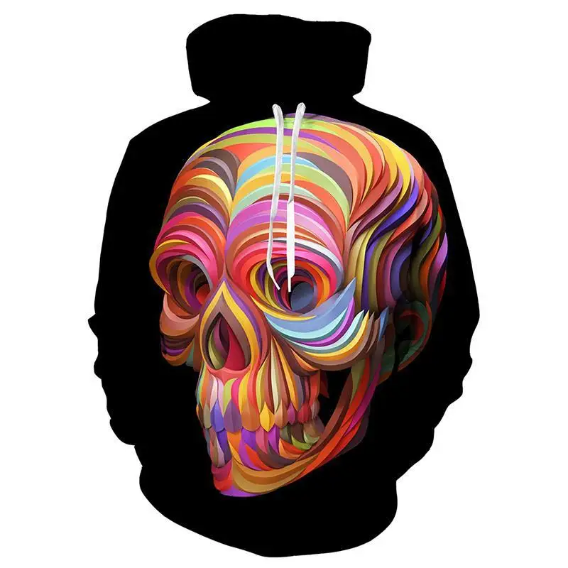 

3D PAINTED COLORFUL SKULL HOODIE UNISEX HOODED Famous Brand Harajuku Oversized Hip Hop Men Sweatshirt