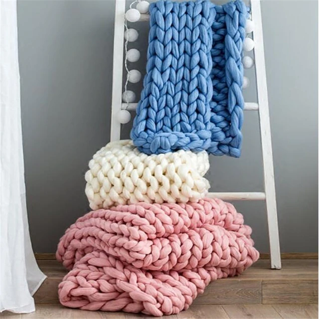 Fashion Hand Chunky Knitted Blanket Thick Yarn Wool-like Polyester Bulky  Knitted Blankets Winter Soft Warm Throw Drop Shipping - Blanket - AliExpress