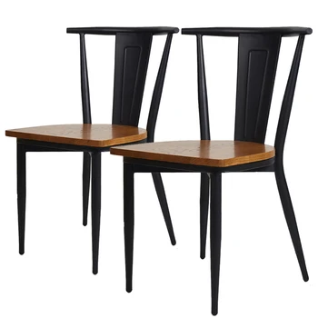 

Solid Wood Dining Chairs with Metal Legs, Commercial and Residential Use - Set of 2 (Black)
