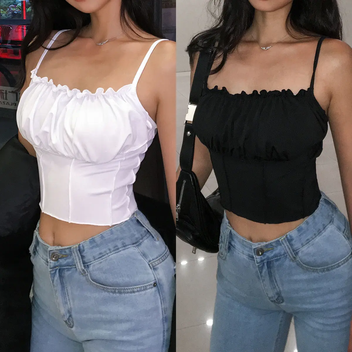 

Sexy Women Sleeveless Crop Tops Cami Tank Vest Solid Summer Camisole Casual Ladies Tank Tops