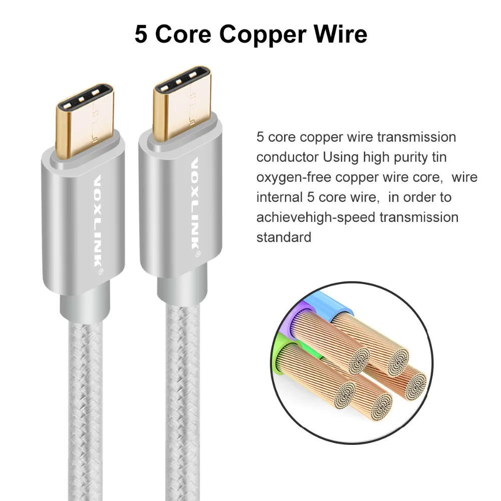 VOXLINK высокоскоростной Тип usb C кабель USB-C мужчина к USB-C мужской Зарядное устройство данные Тип-C кабель для MacBook Nexus 5X/6P Oneplus 2 3 ZUK Z1