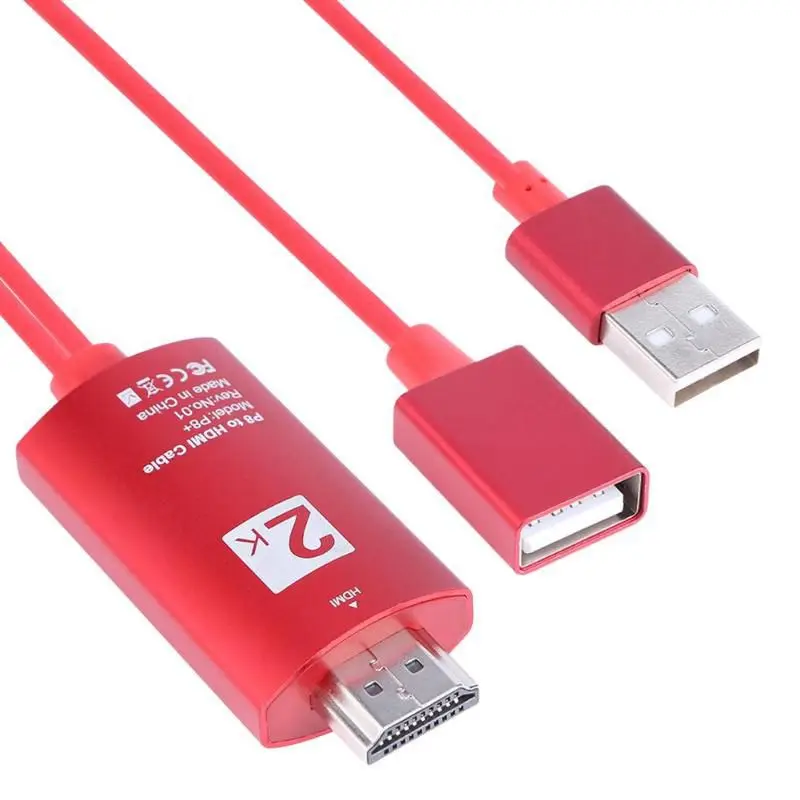 Full HD 1080P USB to HDMI Converter Cable For iPhone 8 X 7 6s Plus iPad Samsung Android Phones TV V