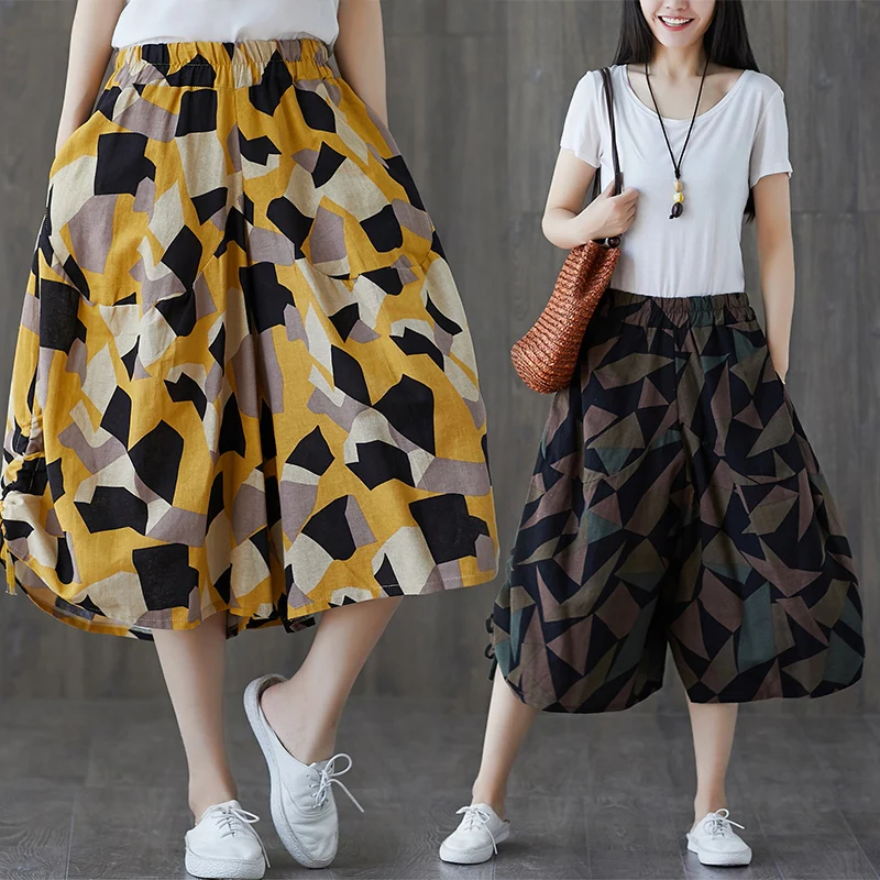 Summer Pants Women Print Flower Pattern Wide Leg Loose Linen Dress Pants Womens Casual Trousers Capris Harem Pants Summer Pants Women Print Flower Pattern Wide Leg Loose Linen Dress Pants Womens Casual Trousers Capris Harem Pants