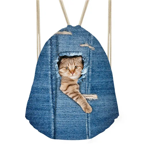 FORUDESIGNS/Женский мешочек с кулиской из джинсовой ткани Kwaii Cat 3D Pringting спортивная сумка унисекс для Женский тренажерный зал Сумка для хранения Mochila Feminina - Цвет: C3303Z3