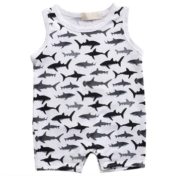 

Newborn Baby Boys Girls Clothes Shark Fishes Pattern Rompers Kids Baby Cool Cotton Summer Sunsuits