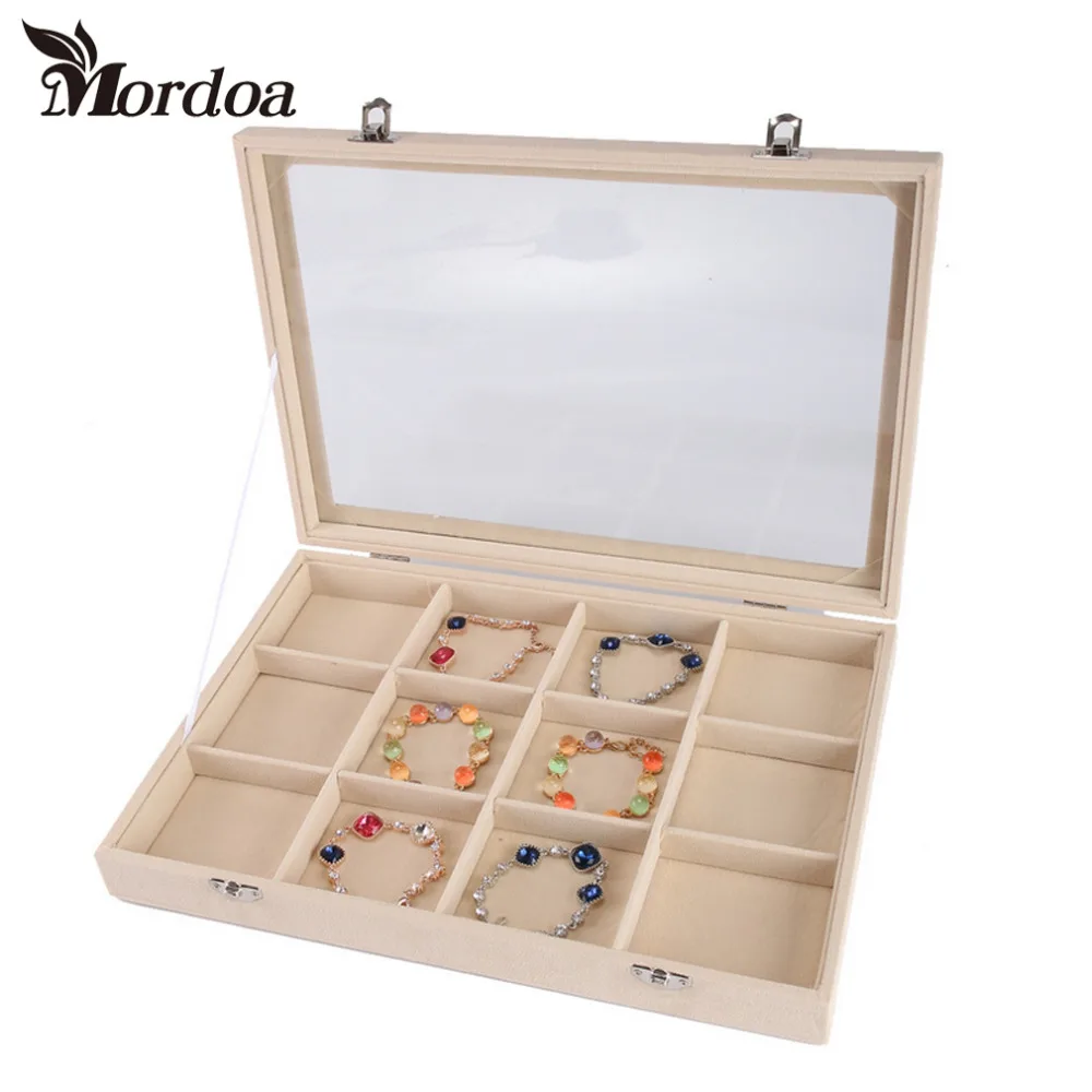 2016 New 12 Slots Glass Lid Bracelet Loose Bead Box Jewelry Boxes