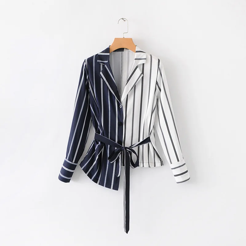

Fashion Striped Shirts For Women Personalized Design 2019 Summer Office Ladies Patchwork Blouses Notched Collar High Quality Top