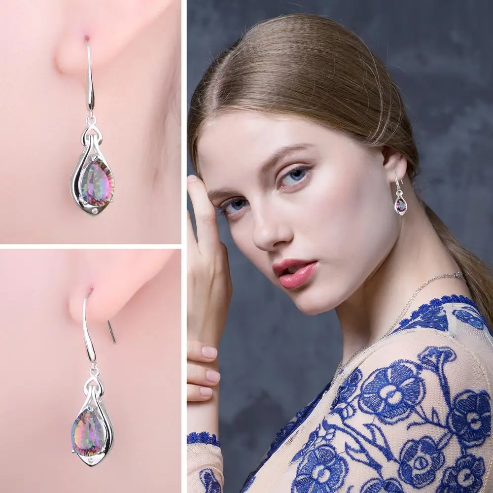 Jewelrypalace капли воды 6.8ct Подлинная Радуга своих Мистик Топаз Длинные висячие серьги чистый стерлингового серебра 925 пробы Ювелирные украшения для Для женщин