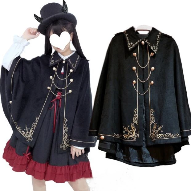 日本の原宿かわいいガール秋冬ダークロリータマントポロ襟バットウィングスリーブゴシックロリータコートレトロビクトリア朝ロリ ロリータドレス Aliexpress