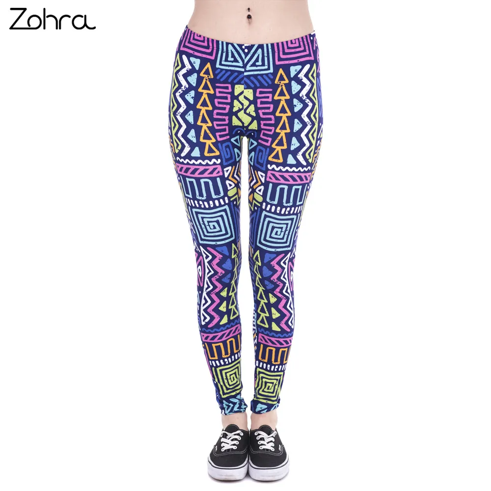 Zohra Autumn Winter New Leggings African Zig Zag Purple Printing Fitness legging Sexy Silm High Waist Trouser Women Pants