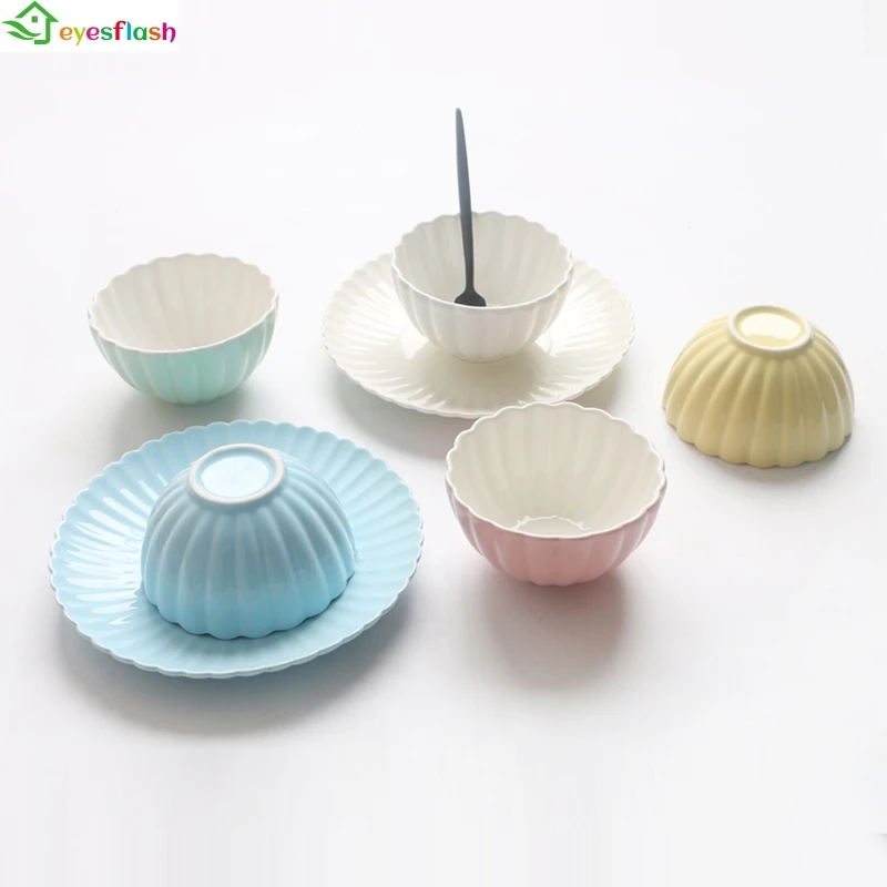 

Candy Color Pure Flower Style Bowl Cake Dishes Tea with milk Plates Porcelain Fruit Tray Ceramic Tableware For Steak Dinner