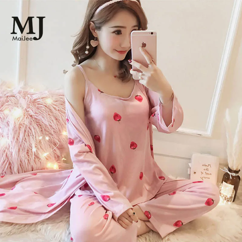 MaiJee 3 Рис розовый Pijamas Mujer пижамы набор Pijama Feminino Пижама Femme Pigiama Donna пижамы женские ночной костюм пижамы