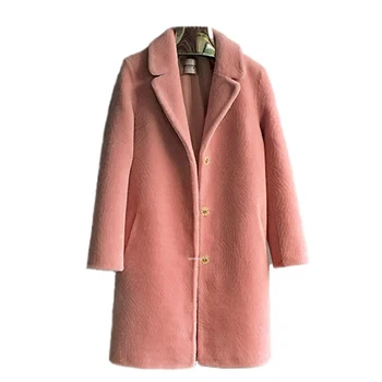 

New Genuine Real Sheep Wool Shearing Coat Women's Fashion Large Winter Fur Coat Long Suit Collar Large Plus Size Outerwear