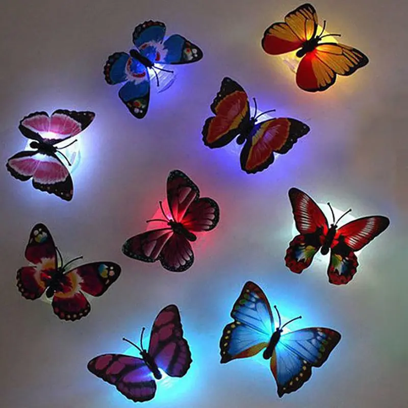 Цветной СВЕТОДИОДНЫЙ Ночной светильник с яркой бабочкой, красивый настенный Ночной светильник, случайный цвет для дома, спальни, декоративная 3D настенная наклейка