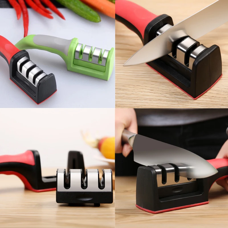 Stainless Steel Ceramic Whetstone Quick Knife Sharpener Professional 3 Stages Grinder Non Slip