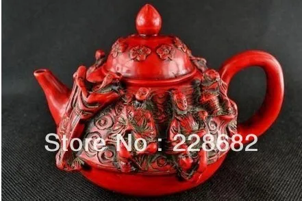 

Collectible Decorate Handwork Coral Carving Chinese 8 Immortal Teapot Free Shipping