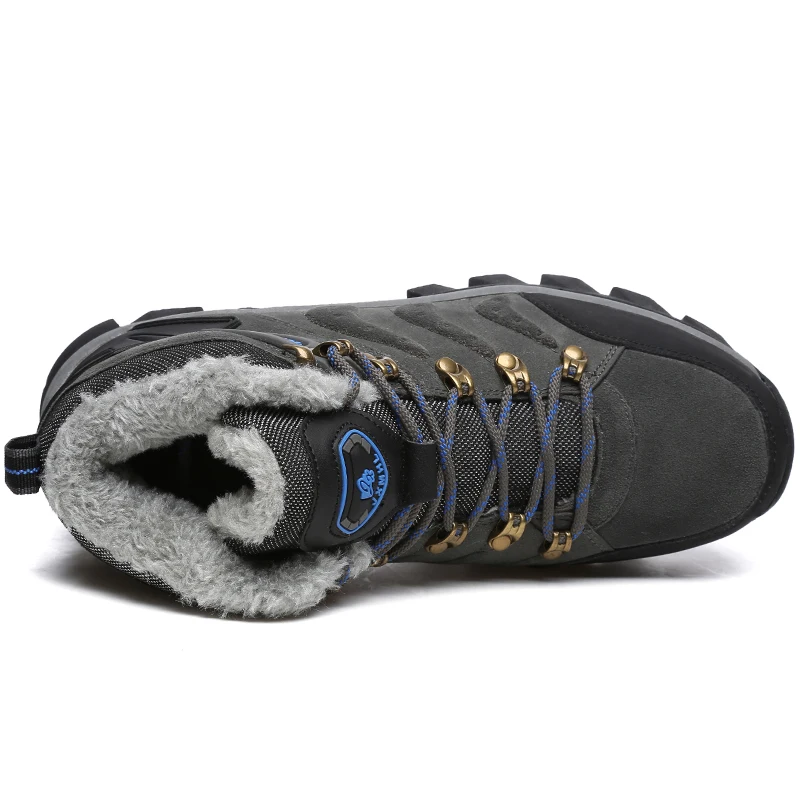 Designer Men Winter Boots Warm men Ankle Boots Quality Suede Snow Fur Plush Winter Outdoor Hiking shoes Plus Size