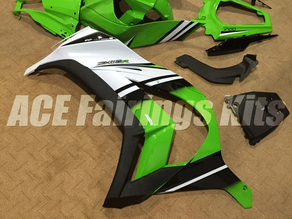 ABS Обтекатели комплект подходит для kawasaki Ninja ZX-10R ZX10R 2011 2012 2013 Обтекатель Набор для детей 11, 12, 13, 14, 15, крутые зеленого и белого цветов