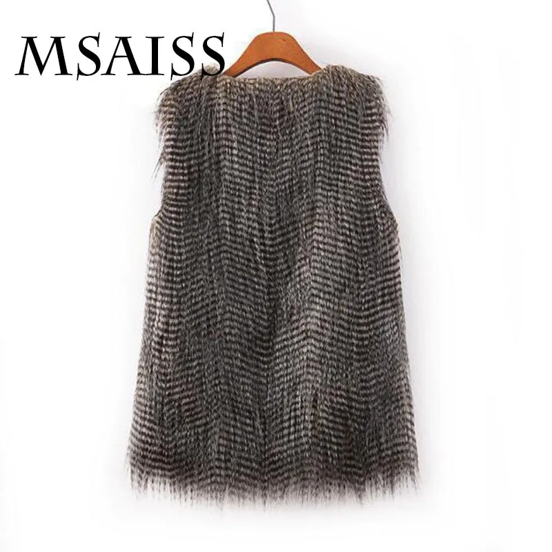 

MSAISS Women winter mink fur waistcoat jacket fake fur vest gilet sleeveless lapel outerwear jacket keep warm Coat