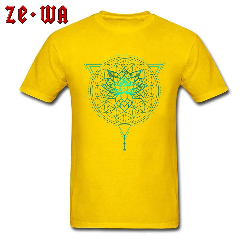 Oversized Men T Shirt Group cosie T Shirt 100% Cotton Short Sleeve Printing T-Shirt Crewneck Wholesale Lotus Flower of Life Mandala in Geometric Triangle yellow