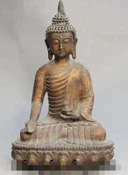 

12" Old China Buddhism Bronze Seat Shakyamuni Sakyamuni Amitabha Buddha Statue