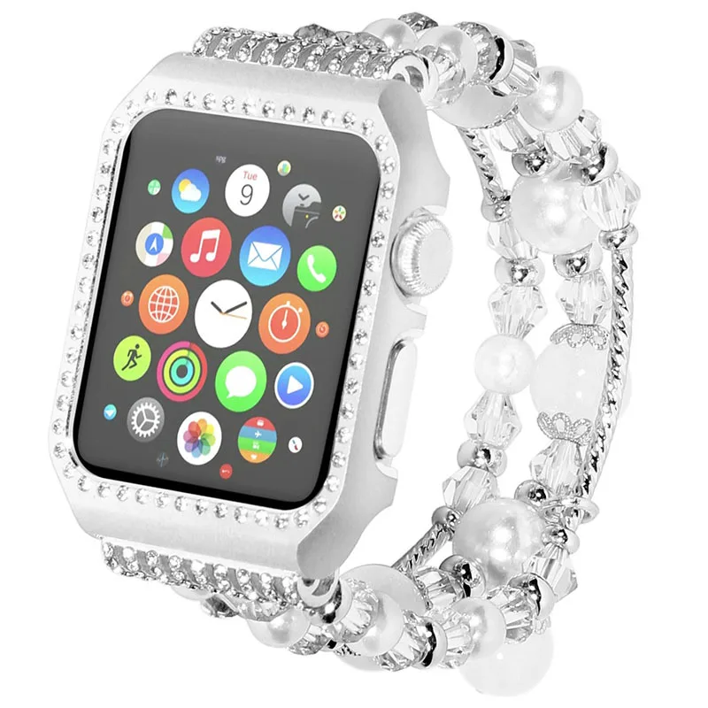 

Agate bracelet For apple watch band watchbands 3 42mm 38mm wrist belt & Shiny Rhinestones Metal Case for Iwatch series 3/2/1