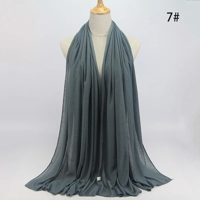 COLOR 7 dusty blue Мусульманский хиджаб исламский женский мусульманский хиджаб шарф Эластичный Джерси-шарф хлопок мягкие шали простые шарфы - Цвет: COLOR 7 dusty blue