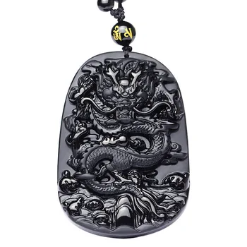 

Drop Shipping Natural Black Obsidian Dragon Pendant Necklace Amulet Lucky Pendant Jewelry For Women Men Healing Reiki Gift