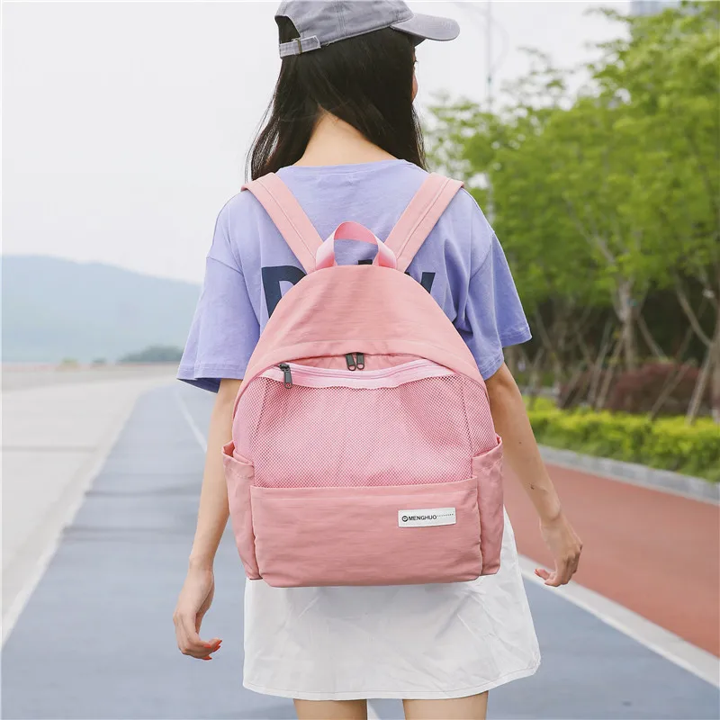 Menghuo Simple Style Net Backpack Women Backpacks for Teenage Girls School Bags Fashion Vintage Solid Leisure Book Bag Mochilas (49)