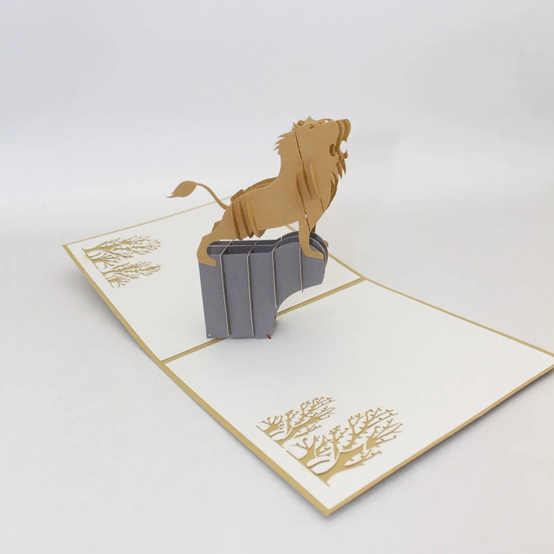 3D лазерная резка ручной работы мультфильм ревущий Король Лев бумага приглашение поздравительные карты с конвертом Дети День рождения креативный подарок